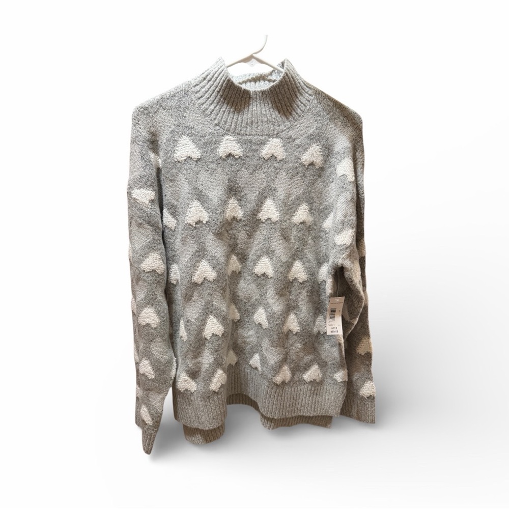 Studio B Elegant Gray Heart Pattern Turtleneck Sw… - image 2